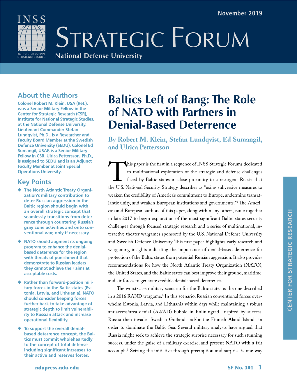 Baltics Left of Bang: the Role of NATO with Partners in Denial-Based Deterrence