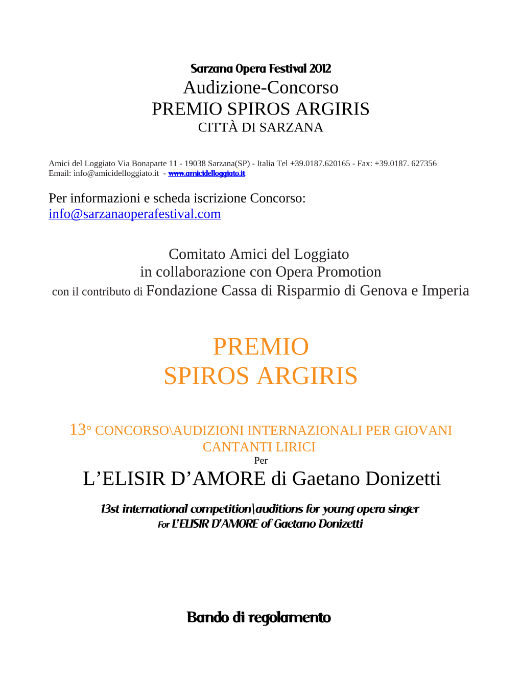Premio Spiros Argiris Città Di Sarzana