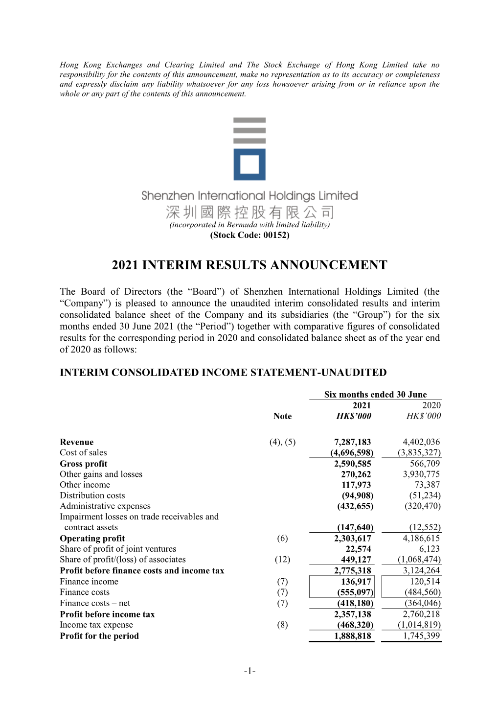 2021 Interim Results Announcement