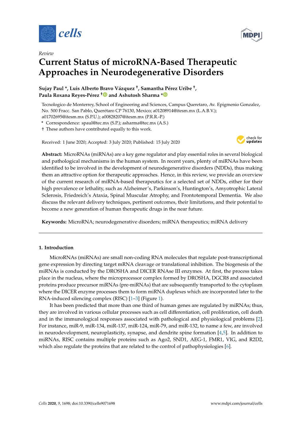 Current Status of Microrna-Based Therapeutic Approaches in Neurodegenerative Disorders