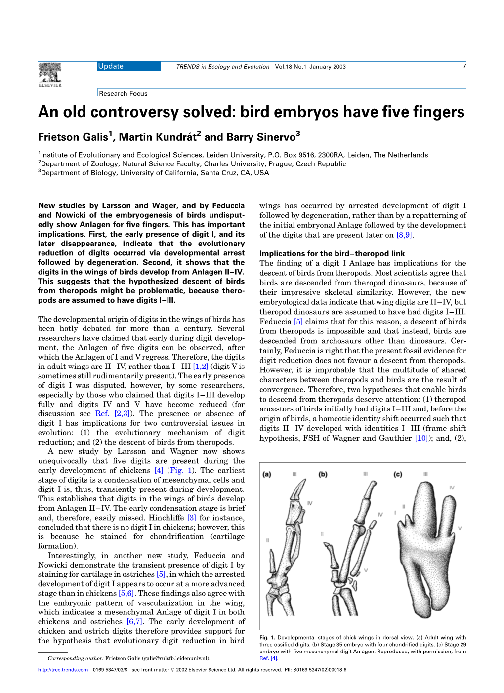 Bird Embryos Have Five Fingers