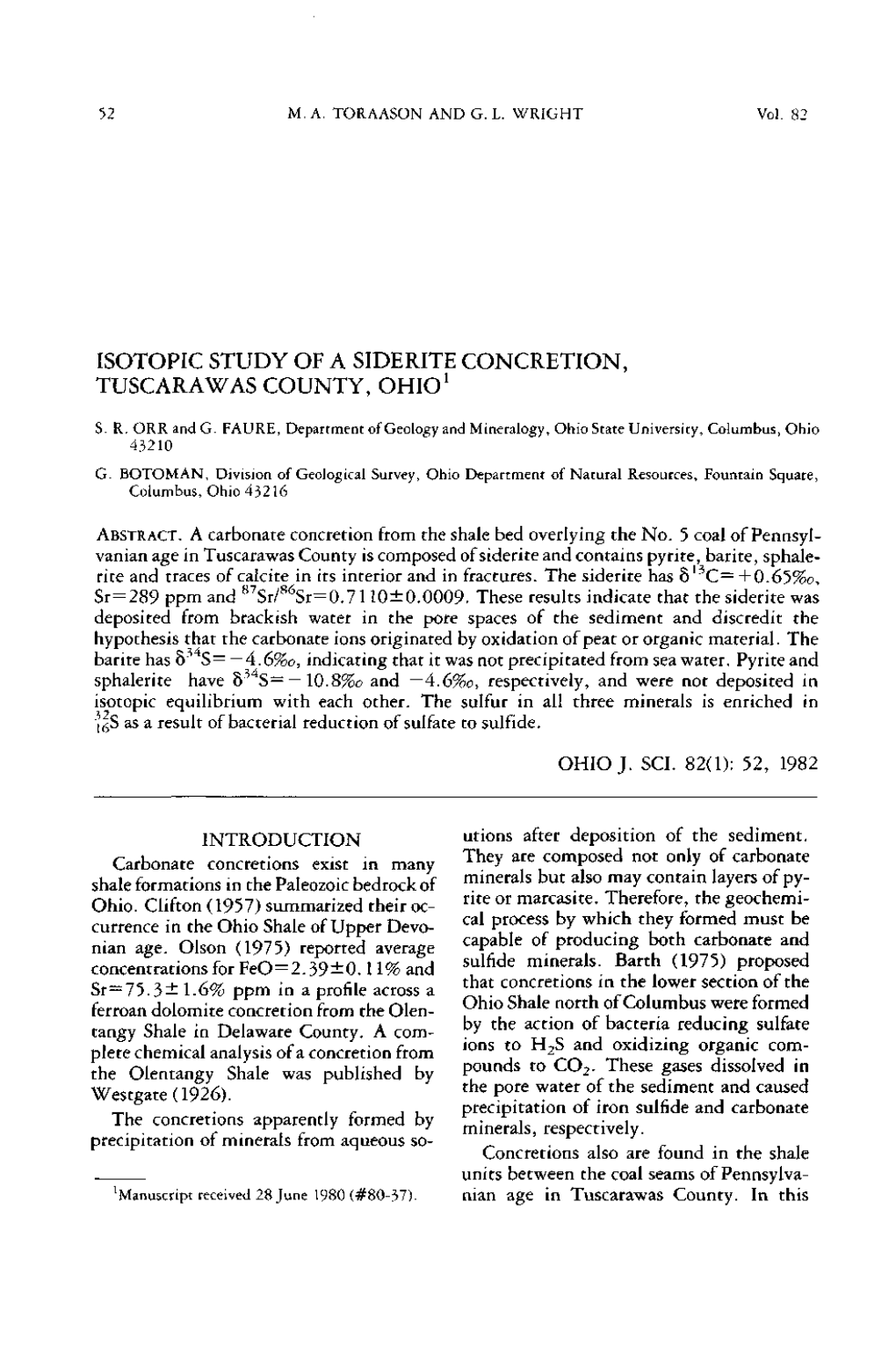 Isotopic Study of Siderite Concretion, Tuscarawas County, Ohio