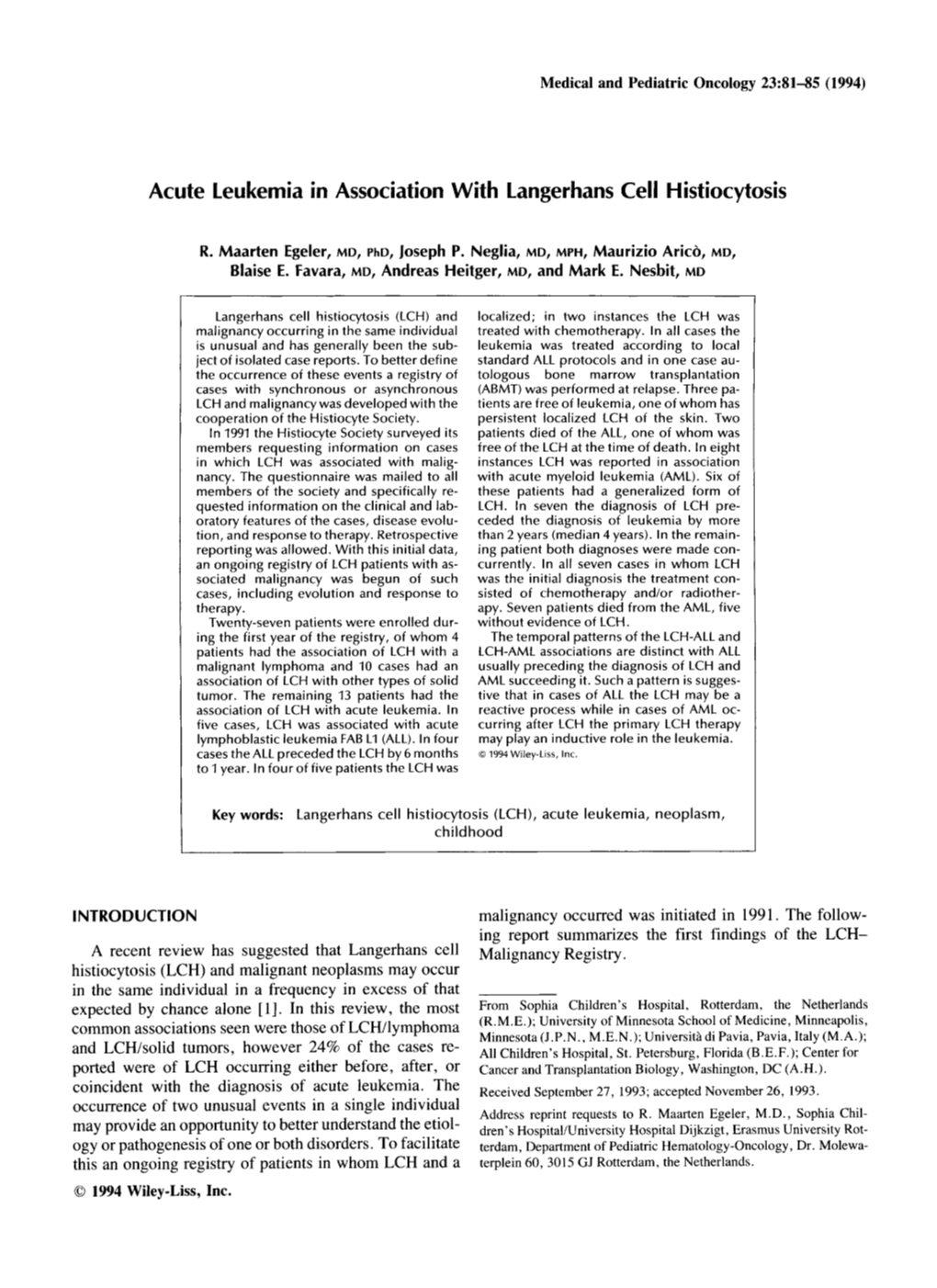 Acute Leukemia in Association with Langerhans Cell Histiocytosis