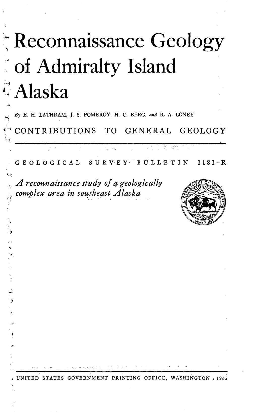 Reconnaissance Geology of Admiralty Island Alaska