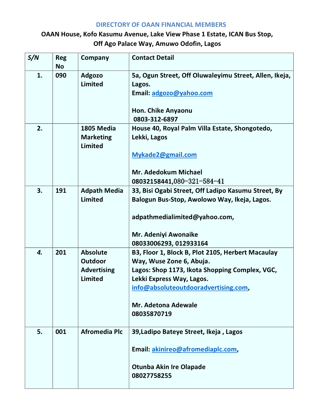 OAAN's Financial Members