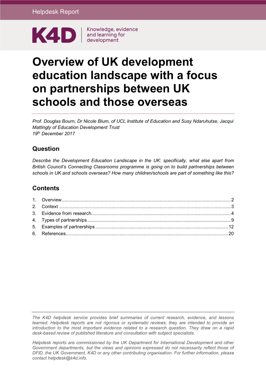 Overview of UK Development Education Landscape with a Focus on Partnerships Between UK Schools and Those Overseas