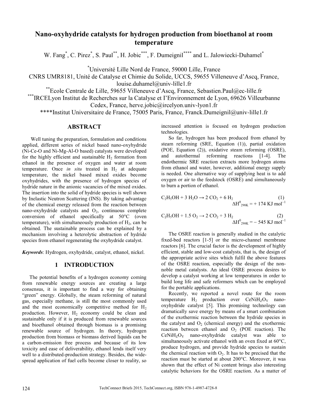 Nano-Oxyhydride Catalysts for Hydrogen Production from Bioethanol at Room Temperature W