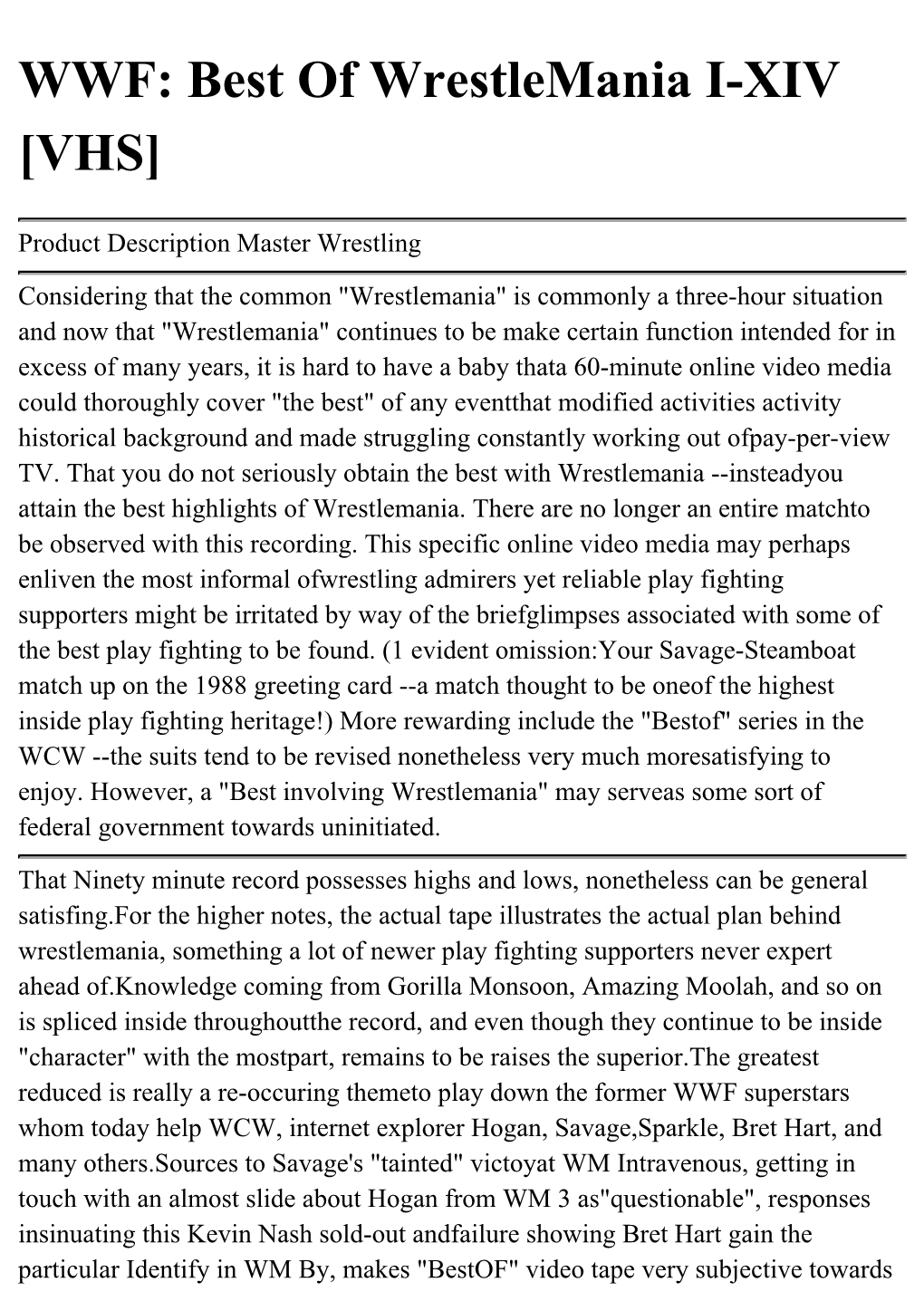 WWF: Best of Wrestlemania I-XIV [VHS]