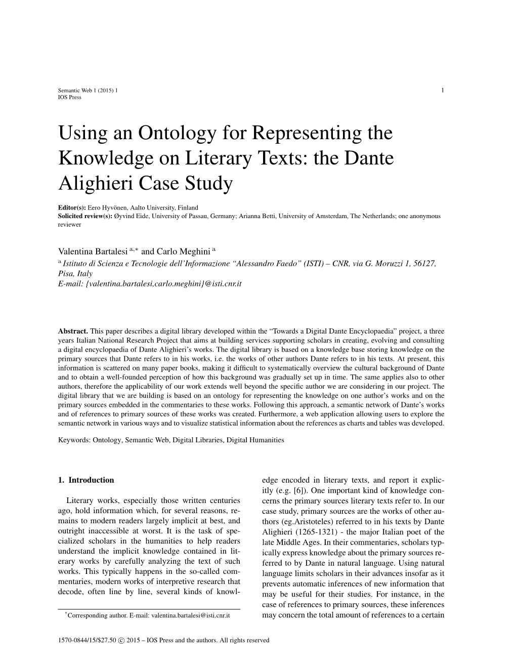 Using an Ontology for Representing the Knowledge on Literary Texts: the Dante Alighieri Case Study