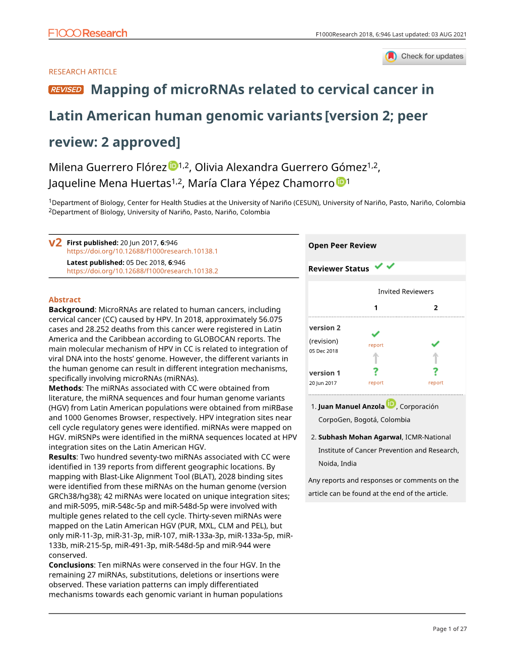 Mapping of Micrornas Related to Cervical Cancer in Latin American