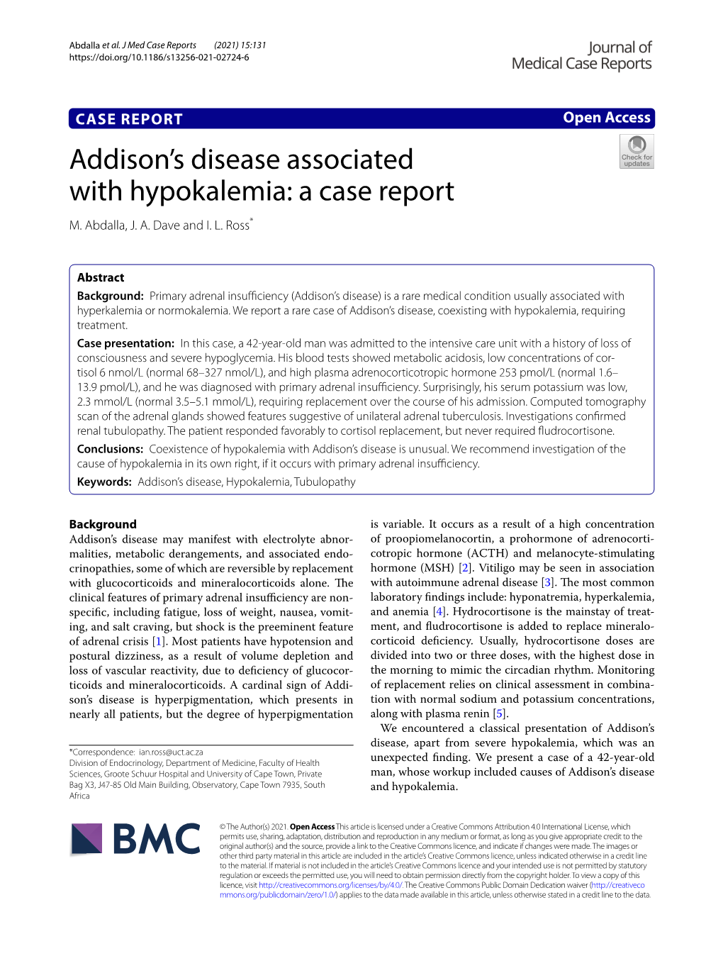 Addison's Disease Associated with Hypokalemia