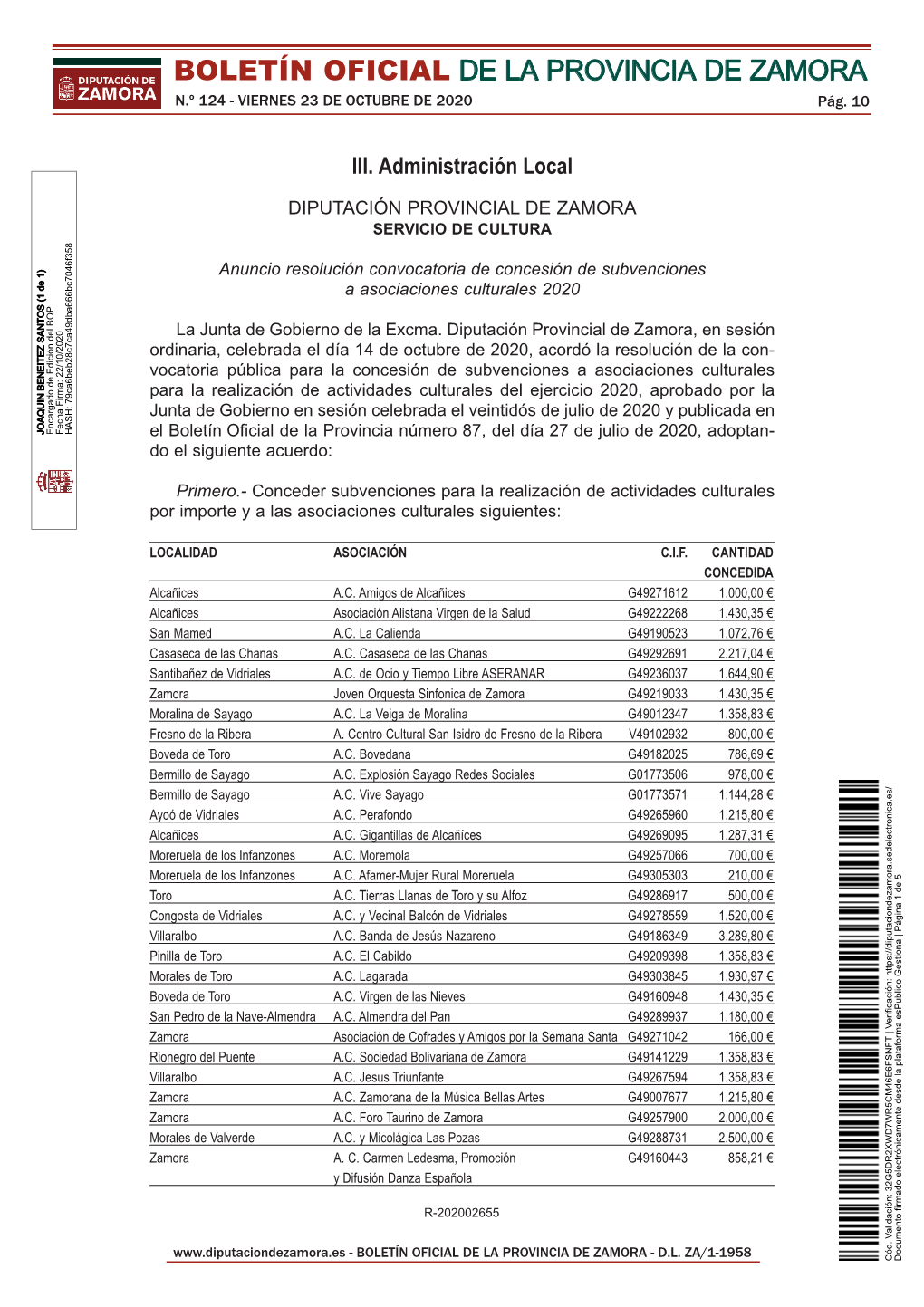 Boletín Oficial De La Provincia De Zamora