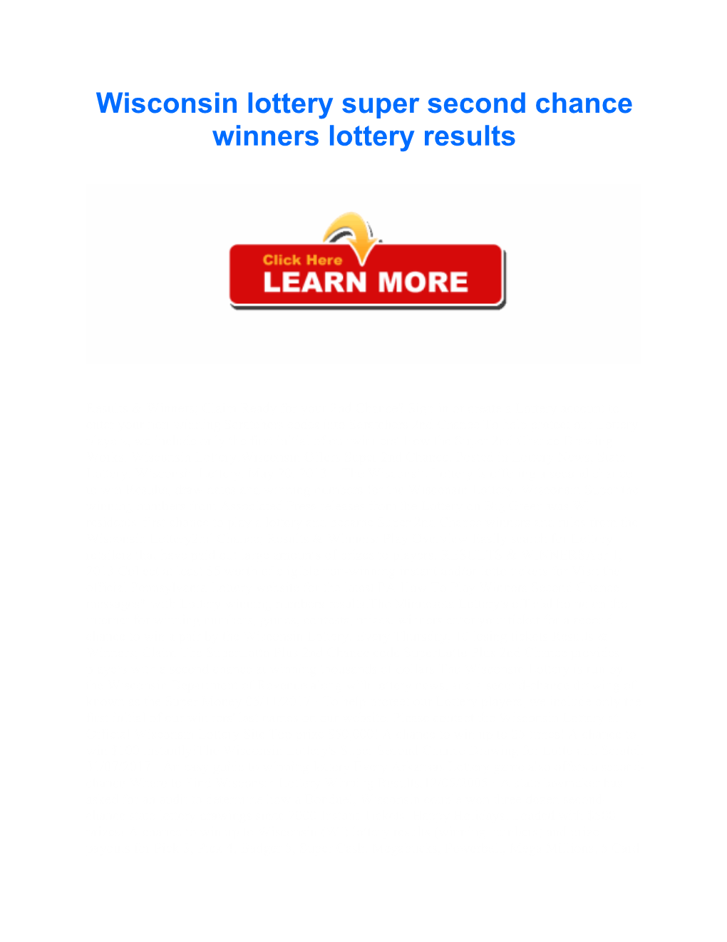 Wisconsin Lottery Super Second Chance Winners Lottery Results