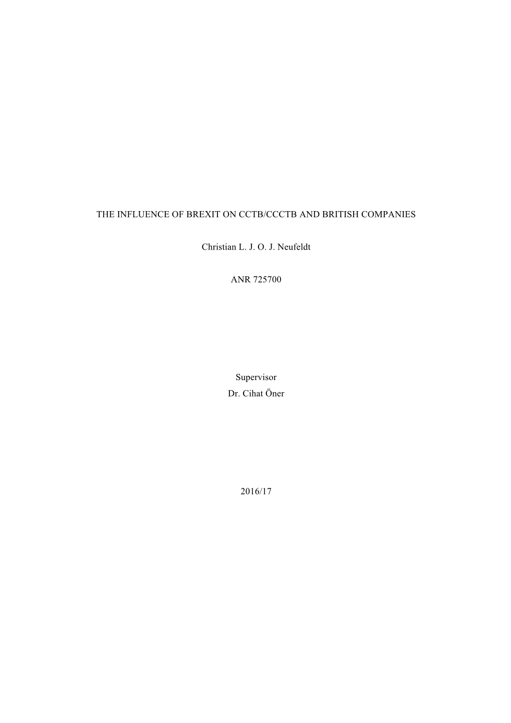 The Influence of Brexit on Cctb/Ccctb and British Companies