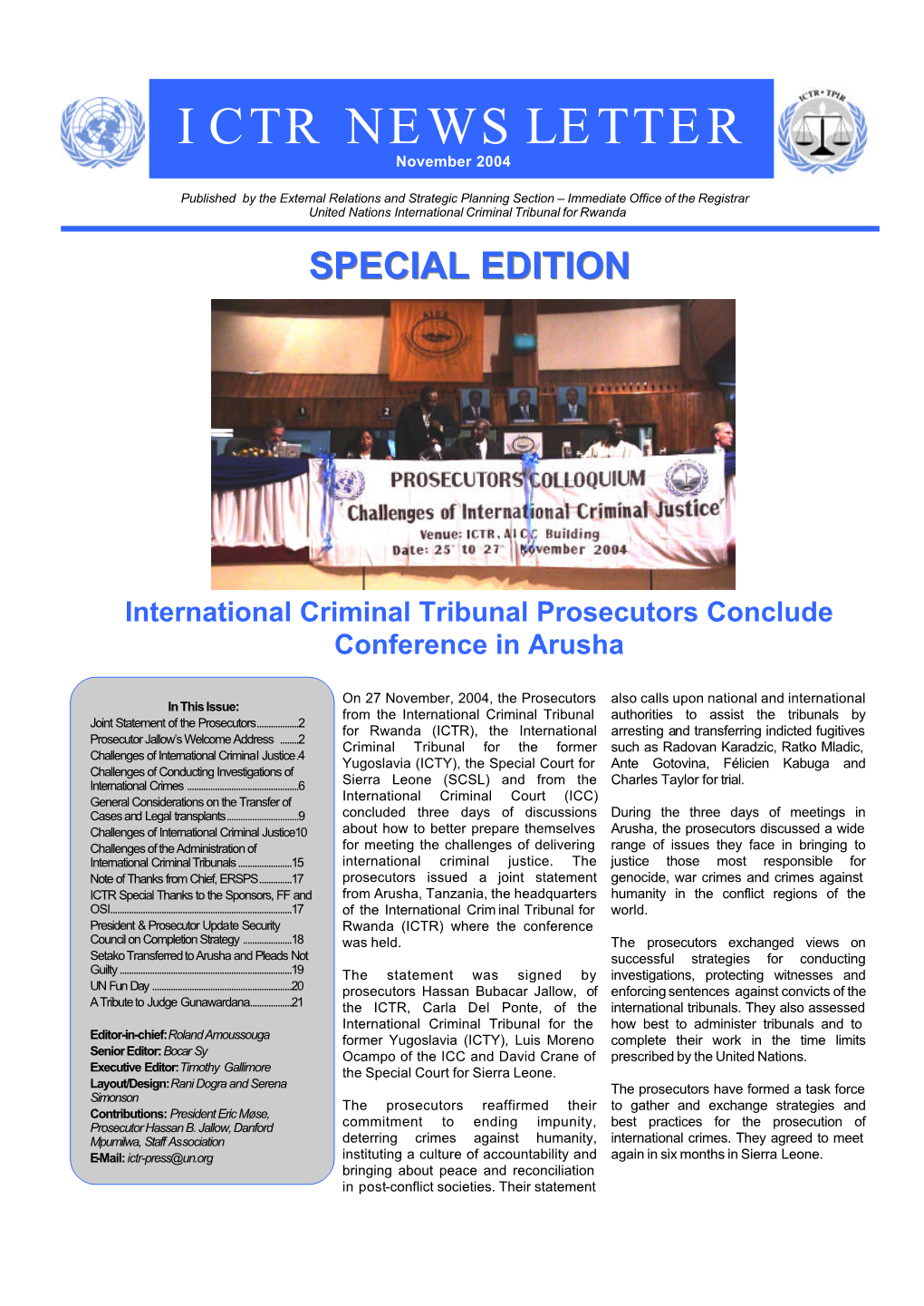 ICTR NEWSLETTER November 2004