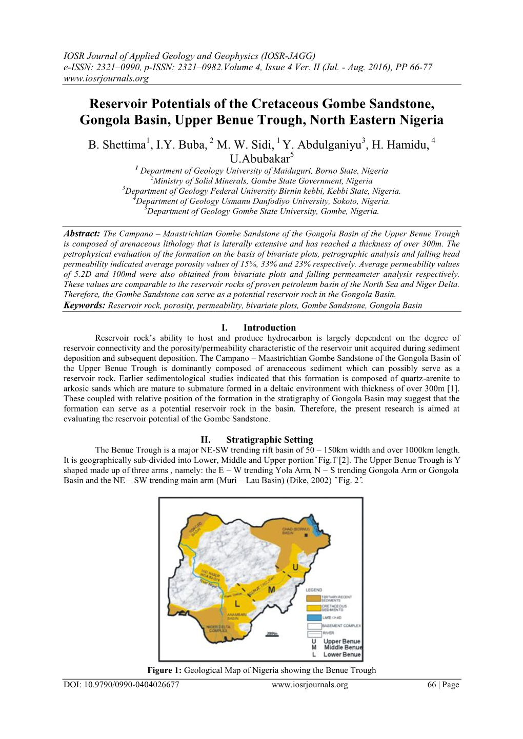 Reservoir Potentials of the Cretaceous Gombe Sandstone, Gongola Basin, Upper Benue Trough, North Eastern Nigeria