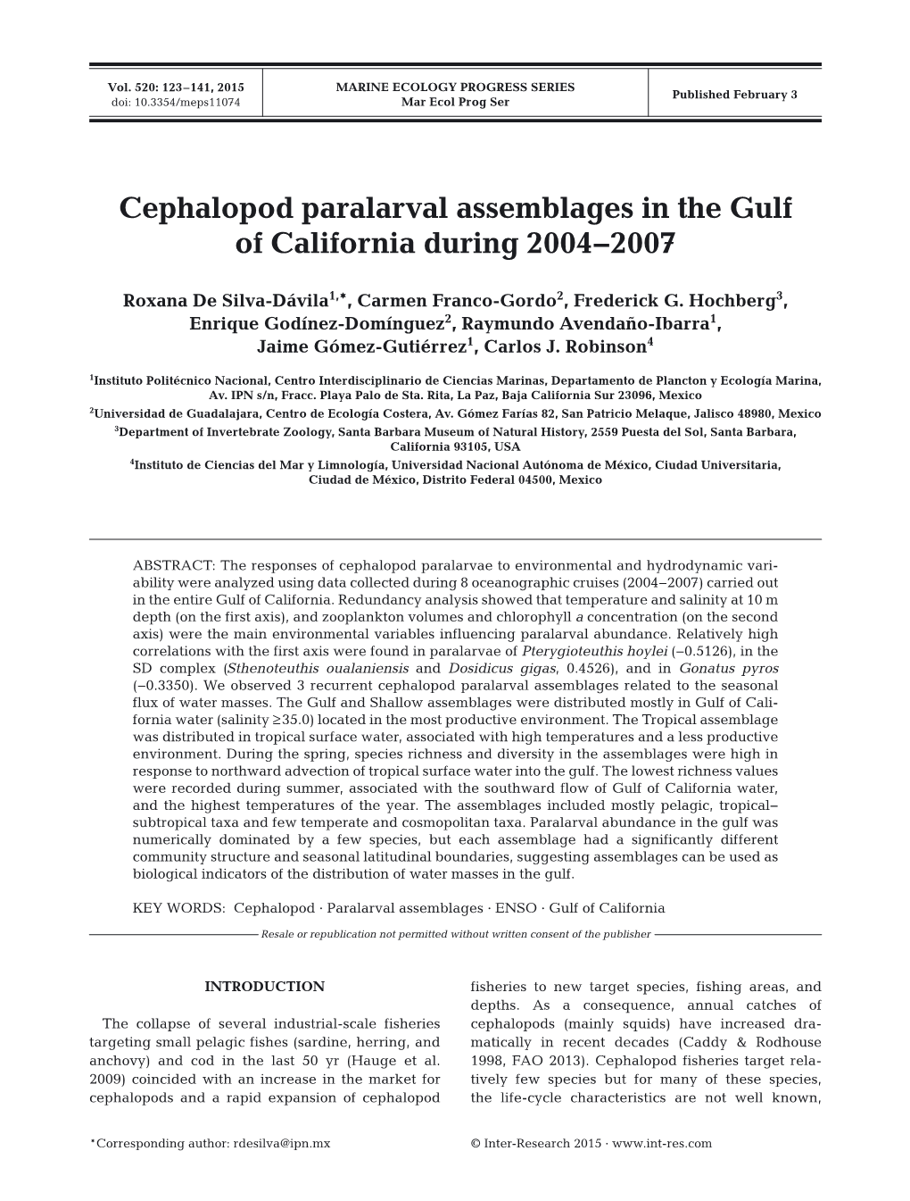 Cephalopod Paralarval Assemblages in the Gulf of California During 2004−2007