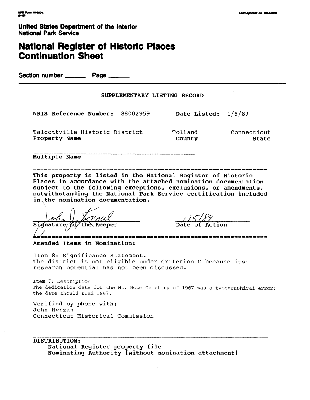 National Register of Historic Places Continuation Sheet