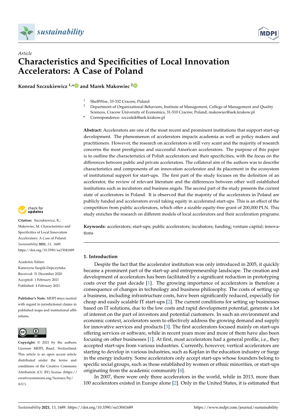 Characteristics and Specificities of Local Innovation Accelerators