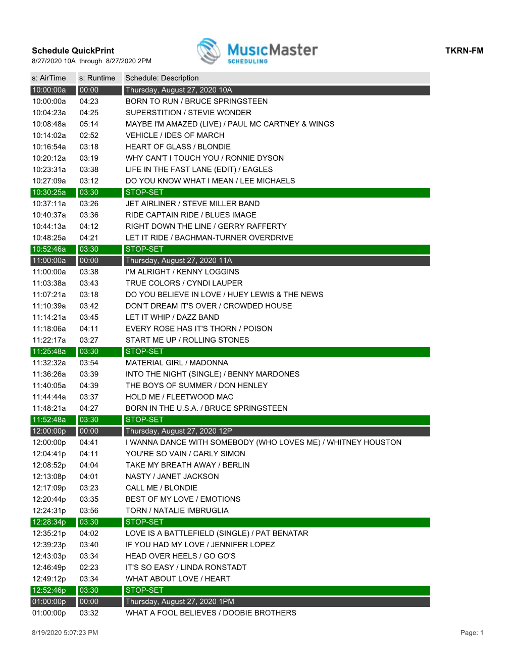 Schedule Quickprint TKRN-FM