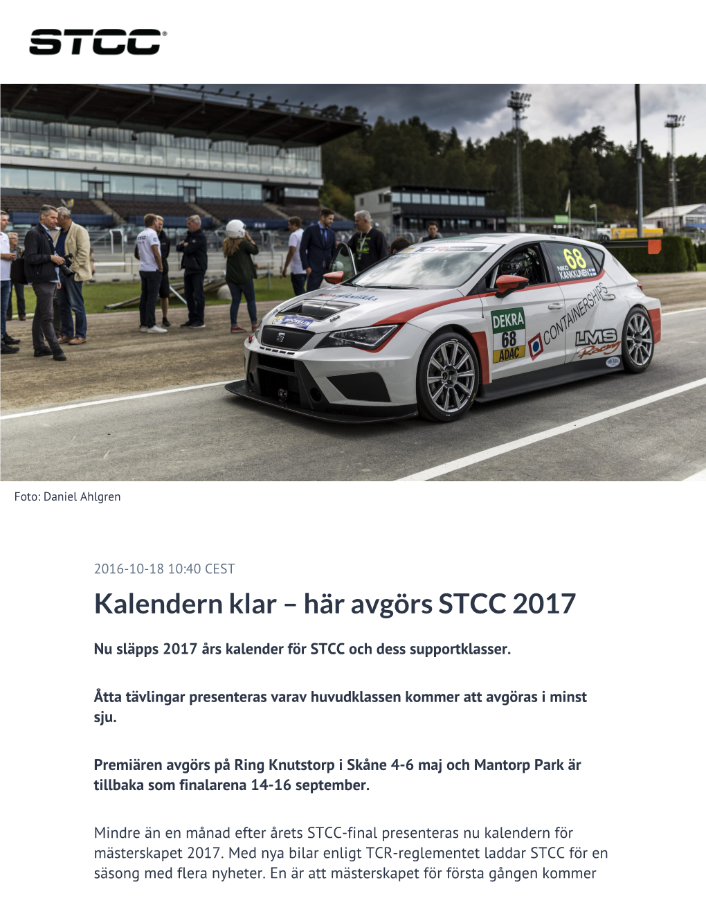 Kalendern Klar – Här Avgörs STCC 2017