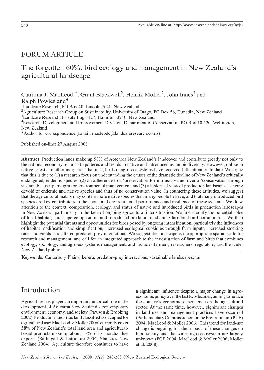 Bird Ecology and Management in New Zealand's Agricultural Landscape