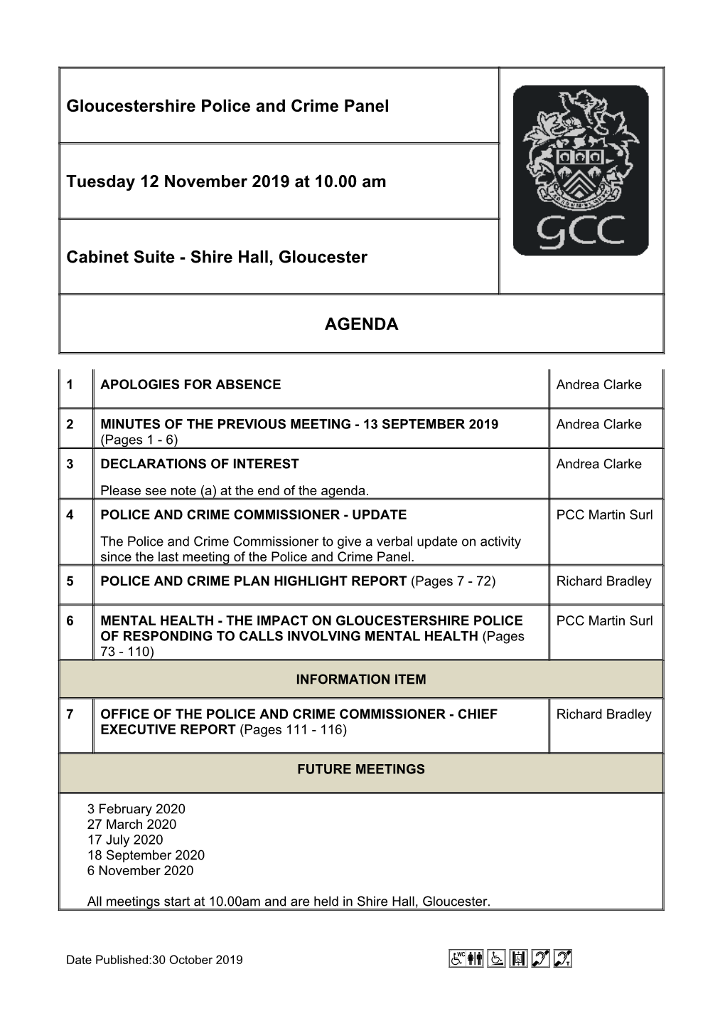 (Public Pack)Agenda Document for Gloucestershire Police and Crime Panel, 12/11/2019 10:00