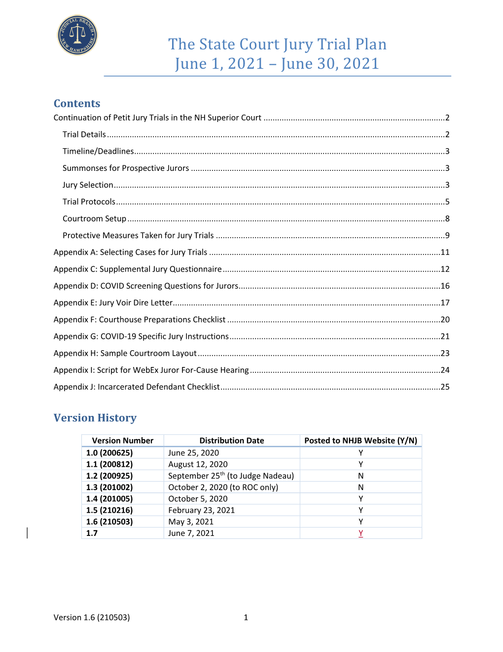 State Court Jury Trial Plan June 1, 2021 – June 30, 2021