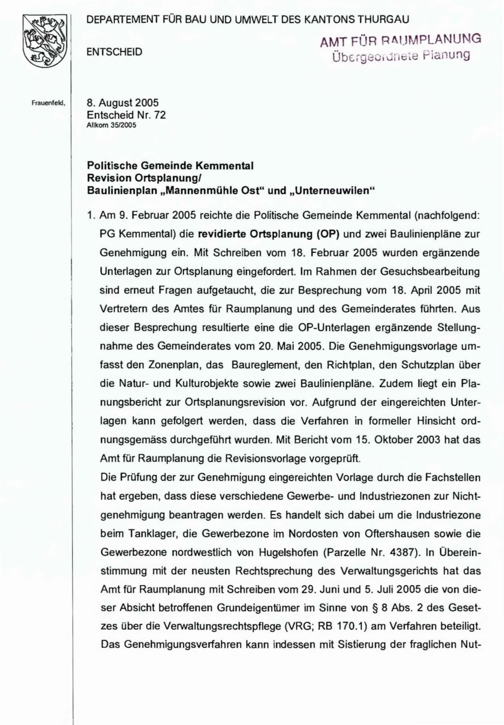 AMT FÜR RAUMPLANUNG Übe-Rgeordnete Pianung