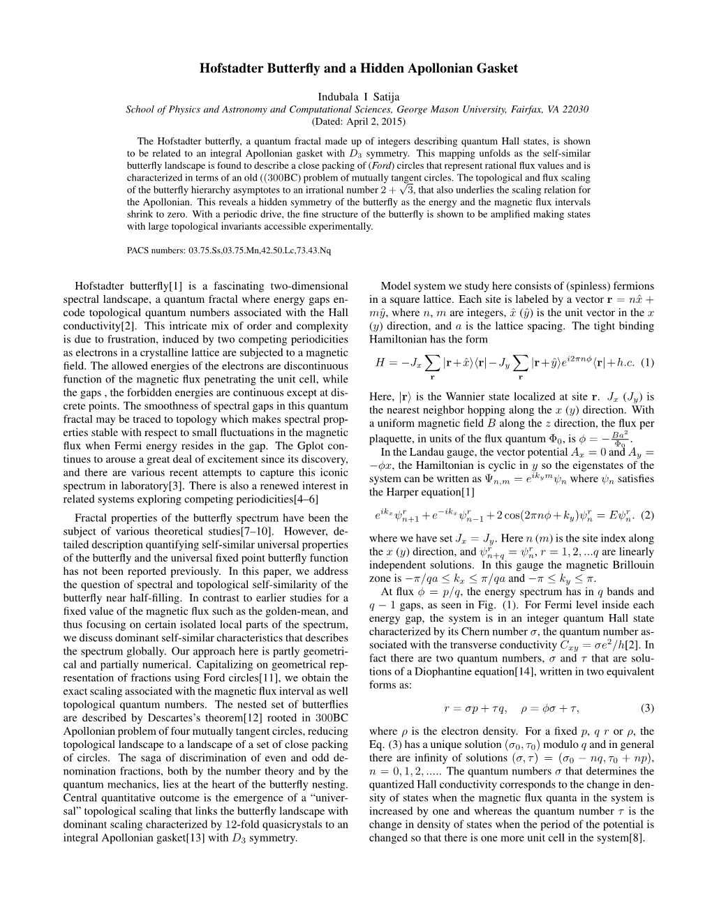 Hofstadter Butterfly and a Hidden Apollonian Gasket