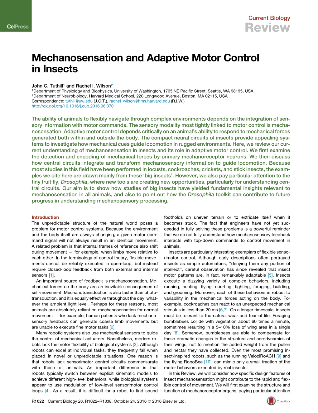 Mechanosensation and Adaptive Motor Control in Insects