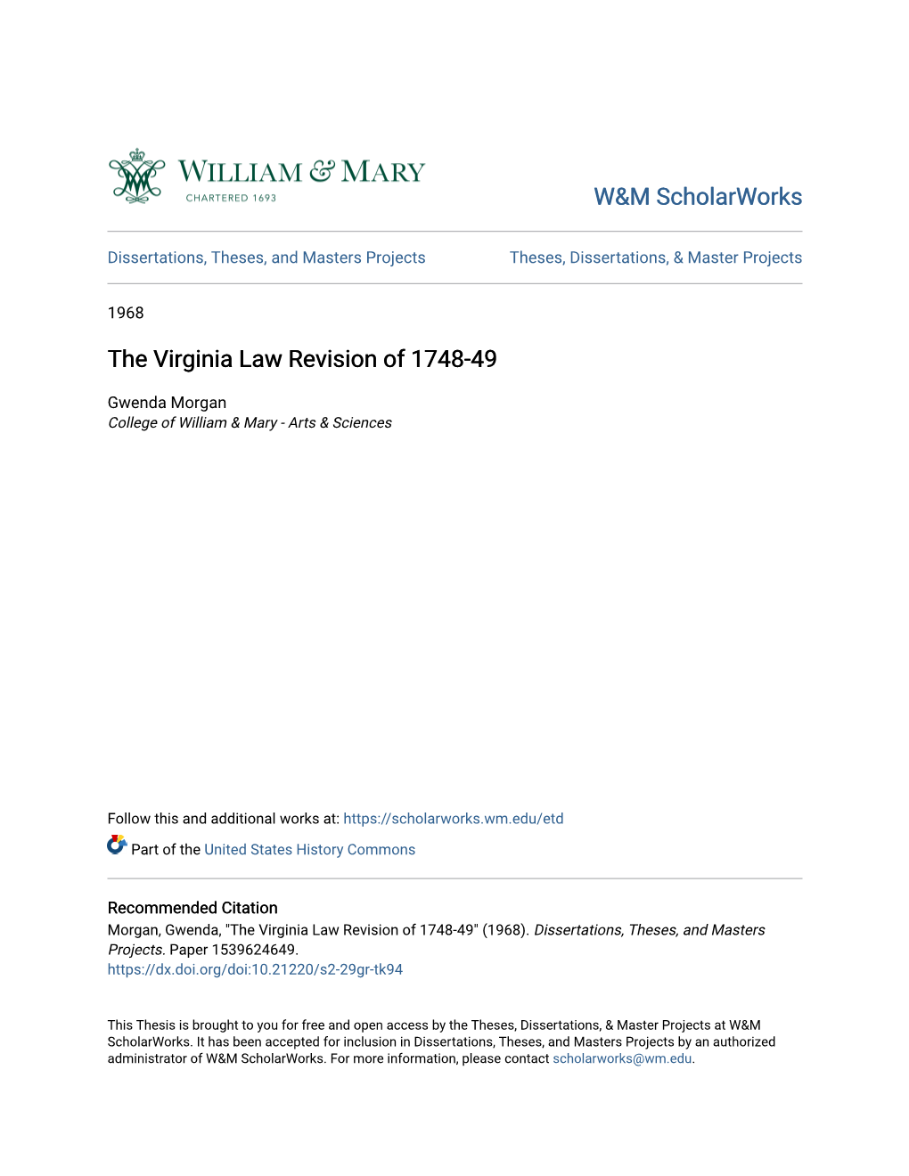 The Virginia Law Revision of 1748-49