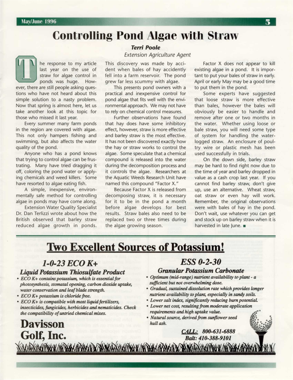 Controlling Pond Algae with Straw Two Excellent Sources of Potassium!