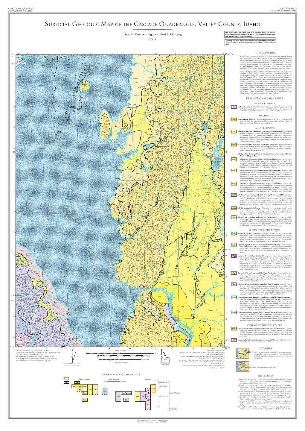 Surficial Geologic Map of the Cascade Quadrangle, Valley County, Idaho