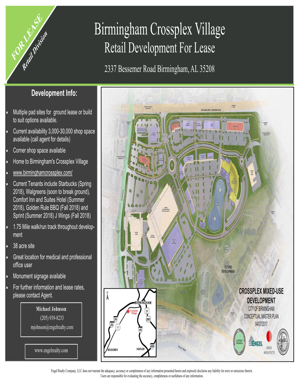 Birmingham Crossplex Village on LE Isi R Iv D Retail Development for Lease O Il F Ta Re 2337 Bessemer Road Birmingham, AL 35208