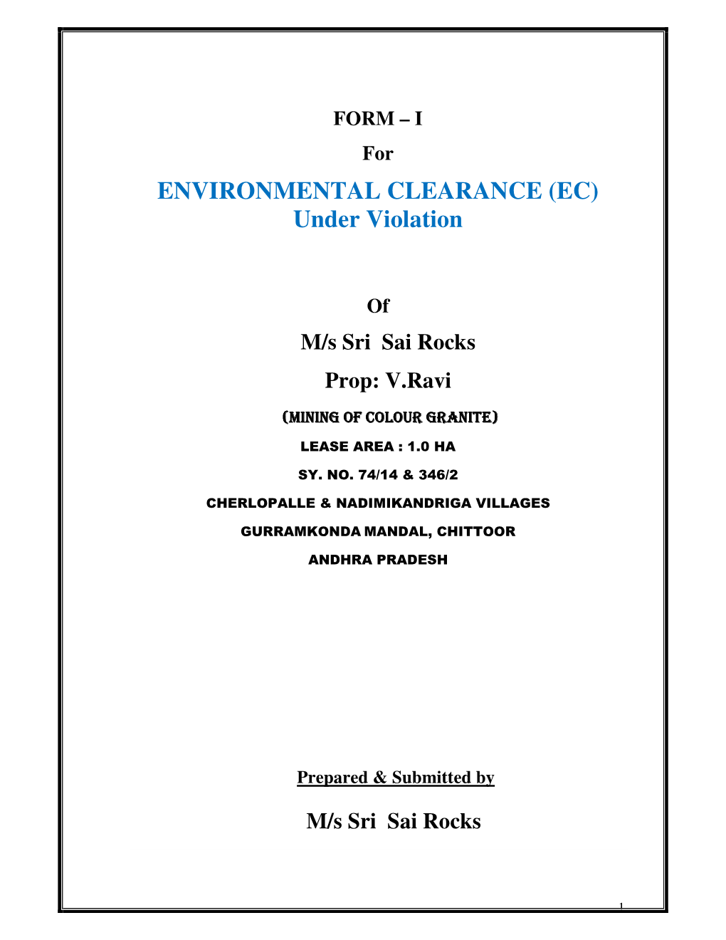 ENVIRONMENTAL CLEARANCE (EC) Under Violation