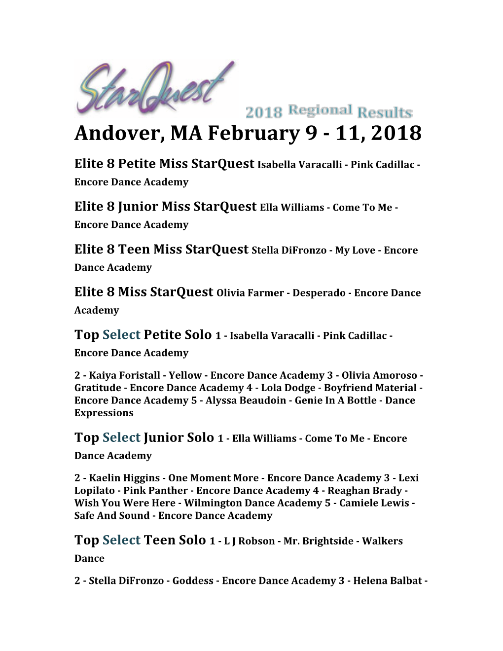 Andover, MA February 9 - 11, 2018