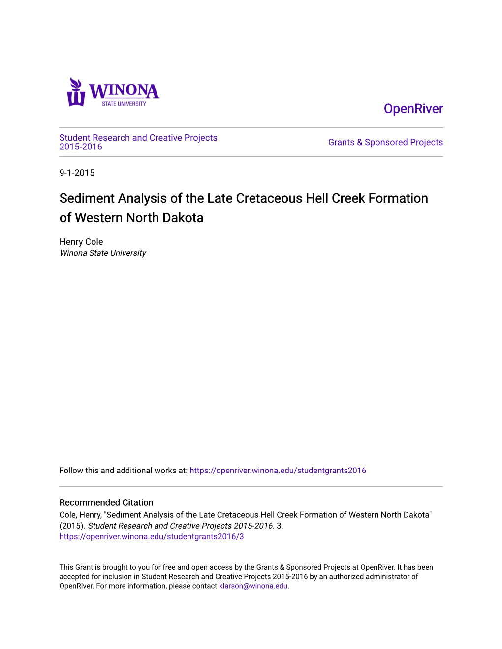 Sediment Analysis of the Late Cretaceous Hell Creek Formation of Western North Dakota