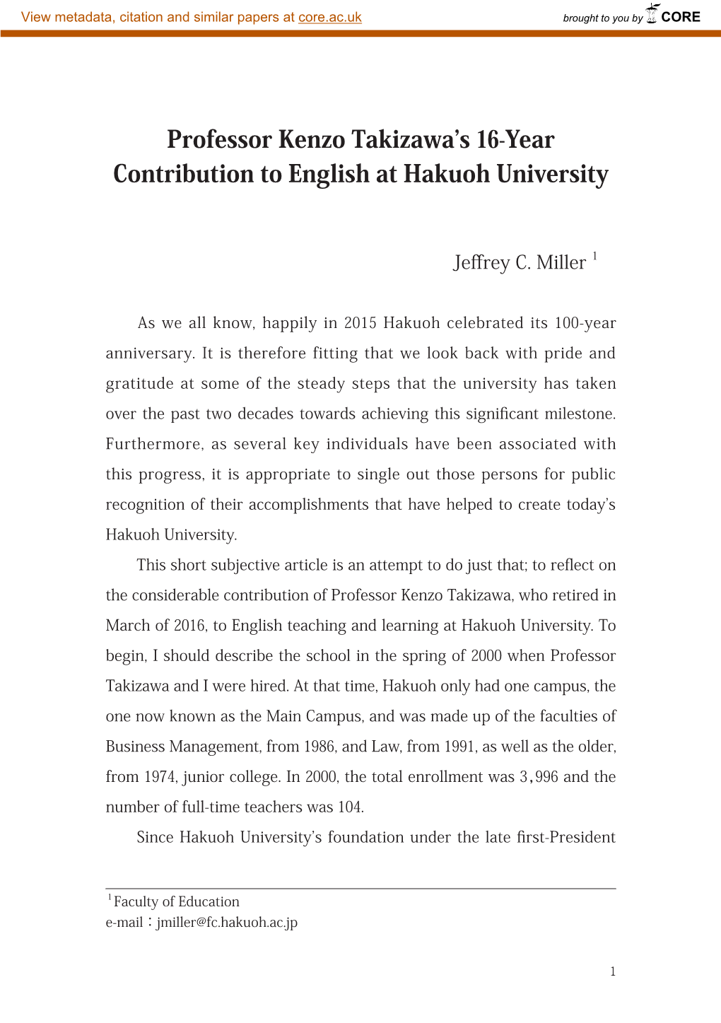 Professor Kenzo Takizawa's 16-Year Contribution to English at Hakuoh