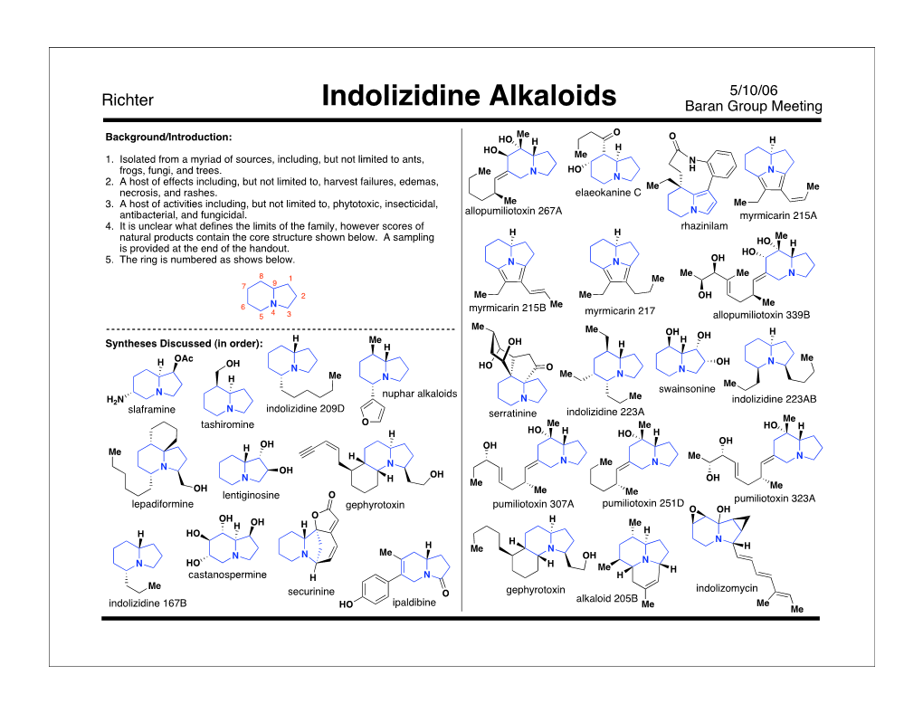 Indolizidine Alkaloids Baran Group Meeting