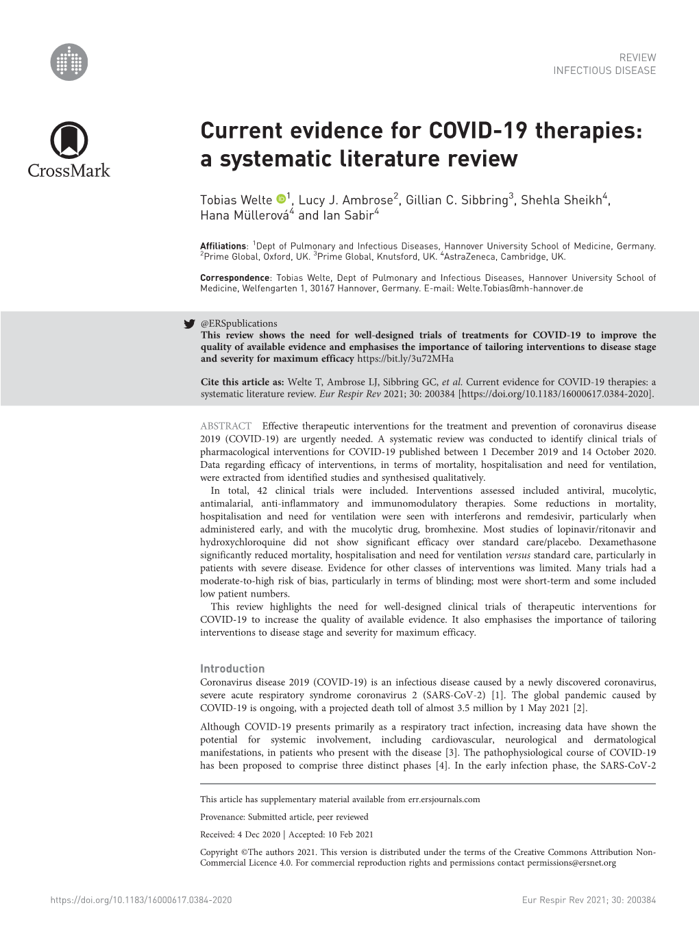 Current Evidence for COVID-19 Therapies: a Systematic Literature Review