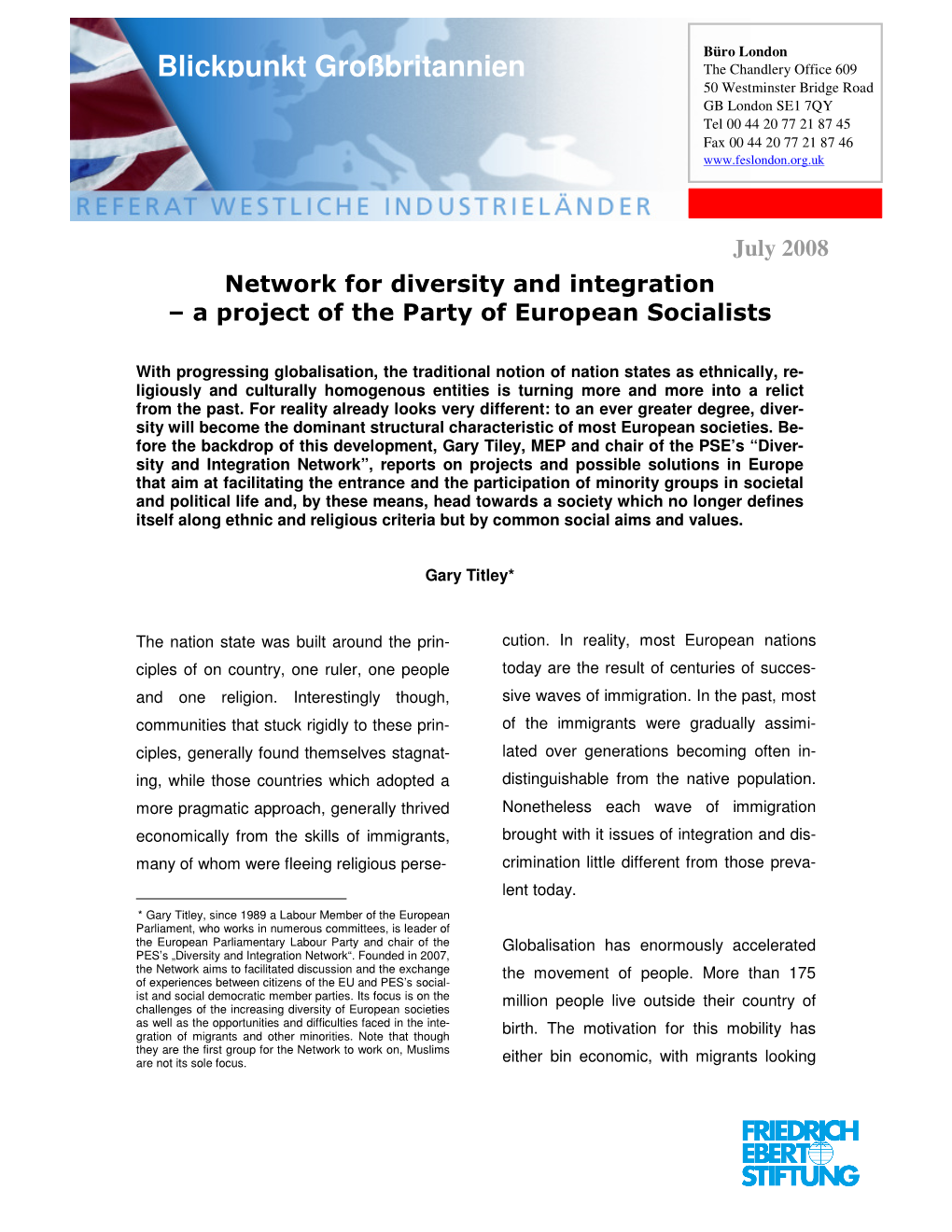 Network for Diversity and Integration – a Project of the Party of European Socialists