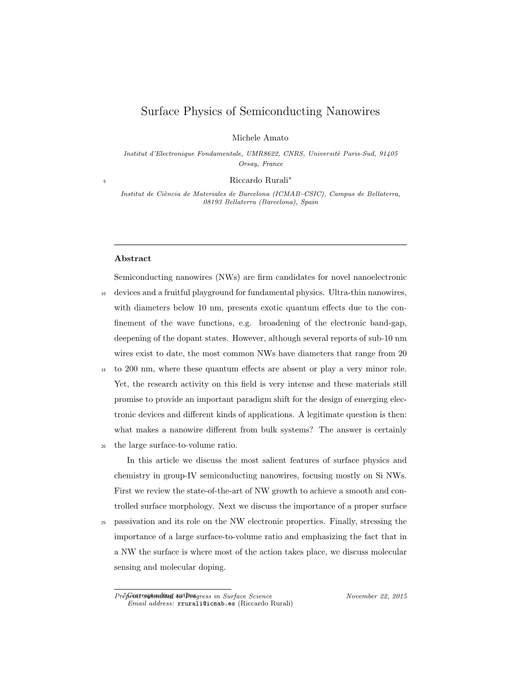 Surface Physics of Semiconducting Nanowires