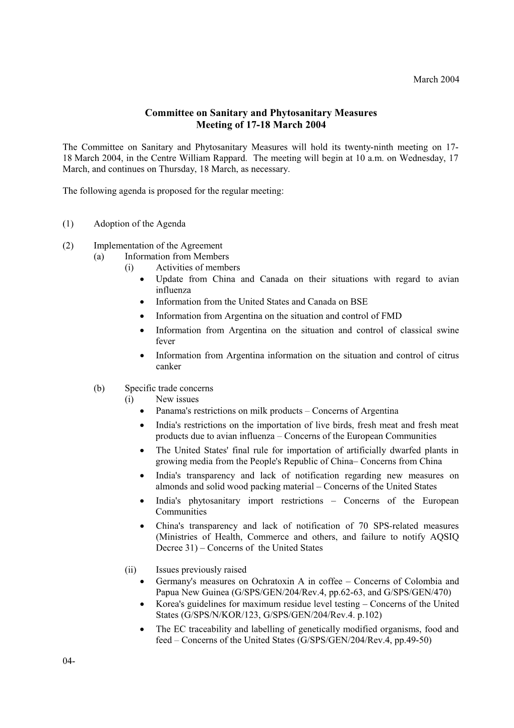 Committee on Sanitary and Phytosanitary Measures