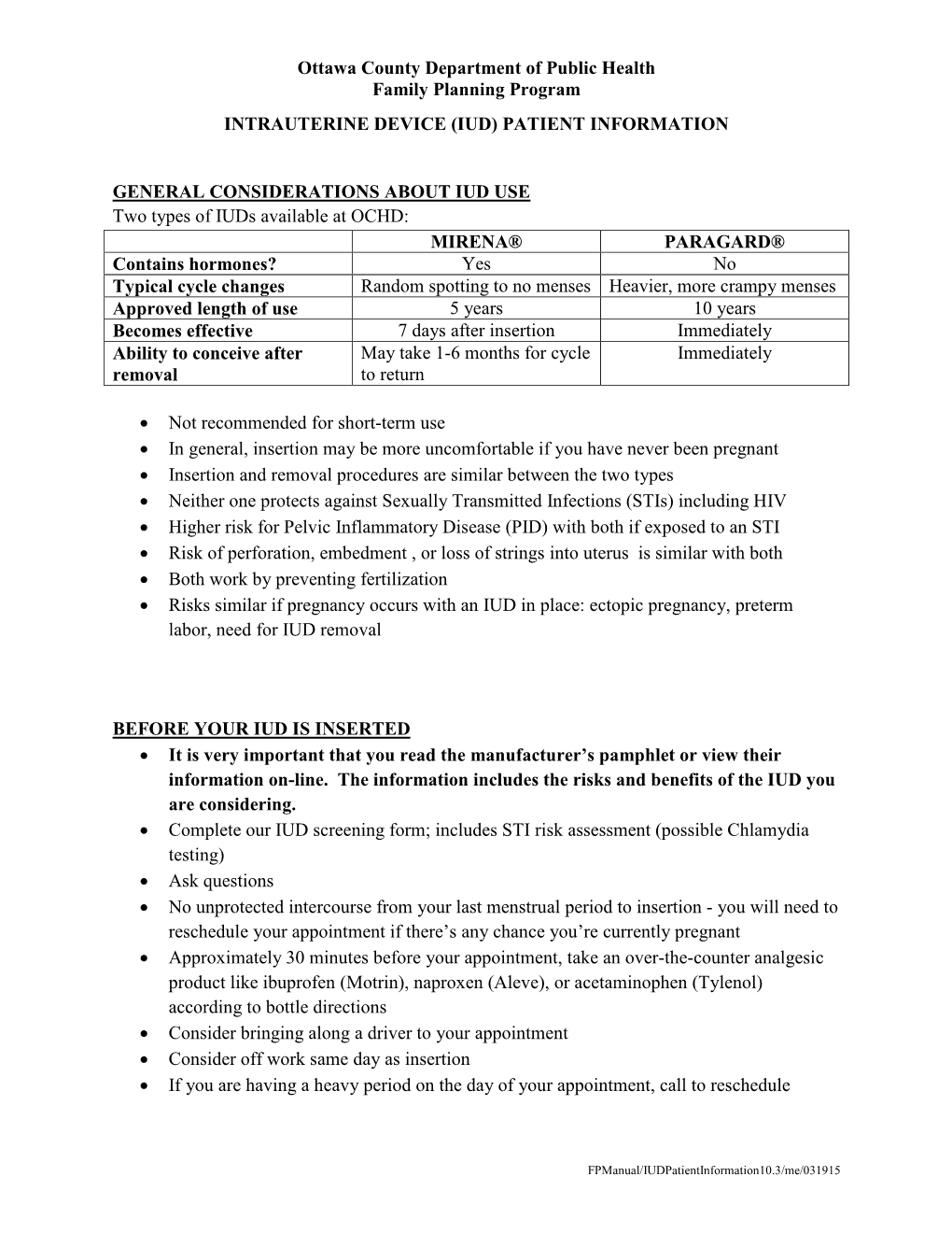 Intrauterine Device (Iud) Patient Information