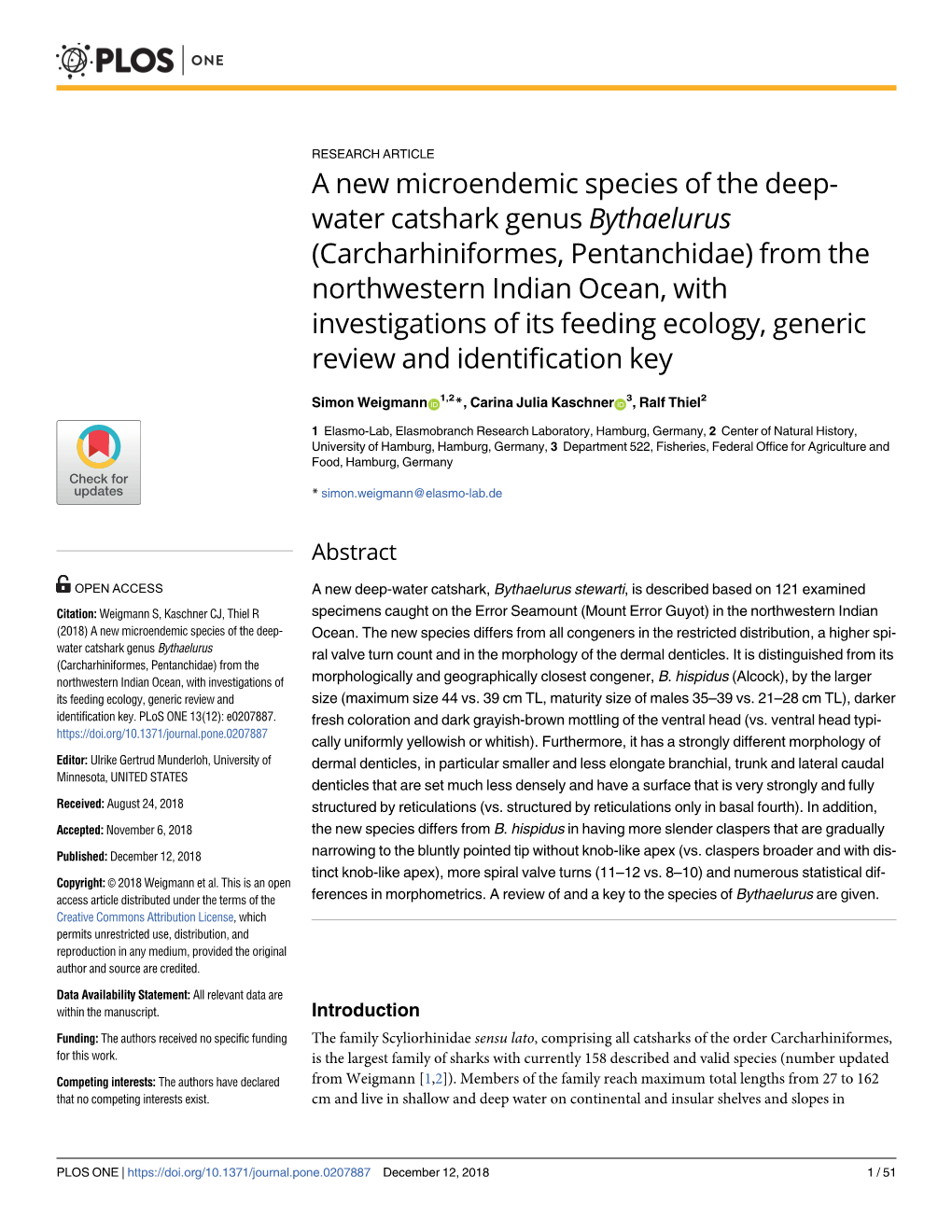 A New Microendemic Species of the Deep-Water Catshark Genus Bythaelurus