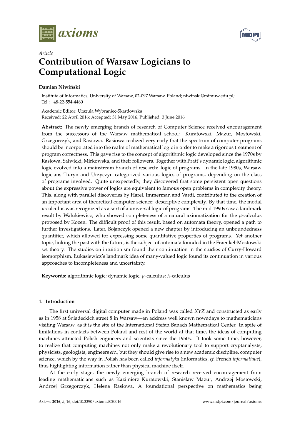 Contribution of Warsaw Logicians to Computational Logic