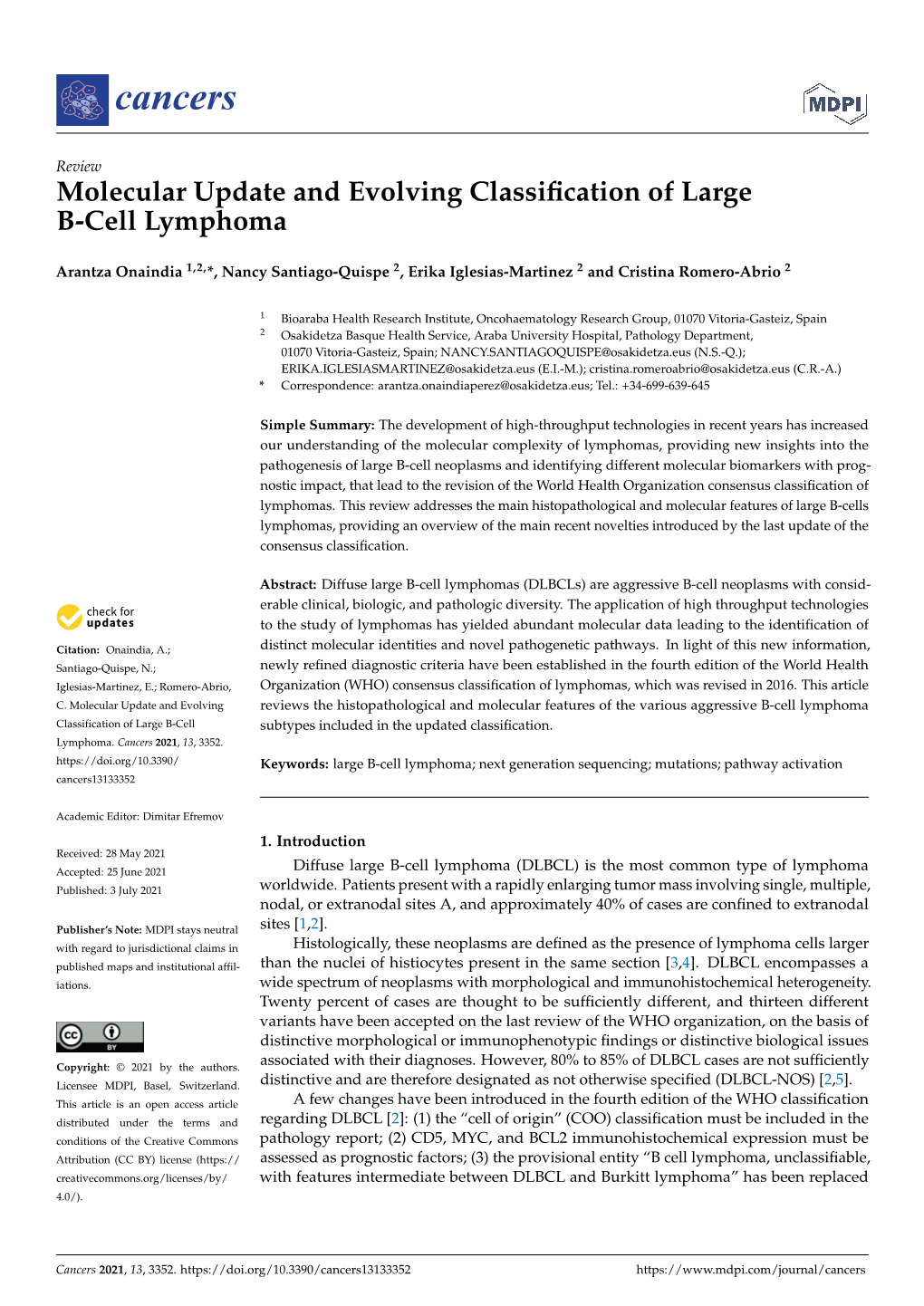 Molecular Update and Evolving Classification of Large B-Cell Lymphoma