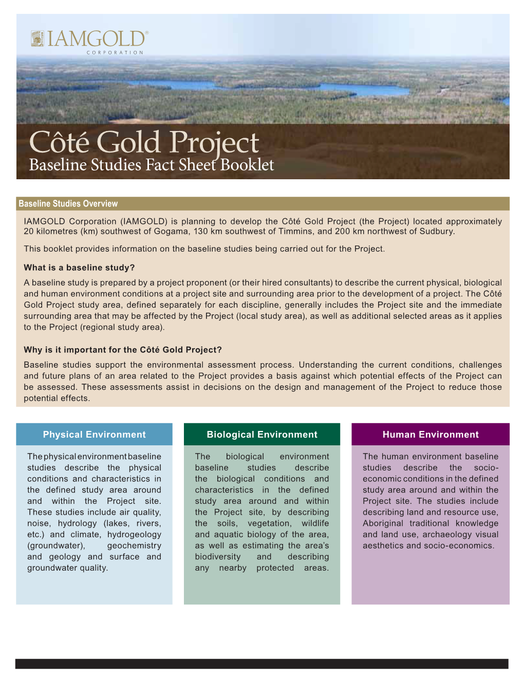 Côté Gold Project Baseline Studies Fact Sheet Booklet