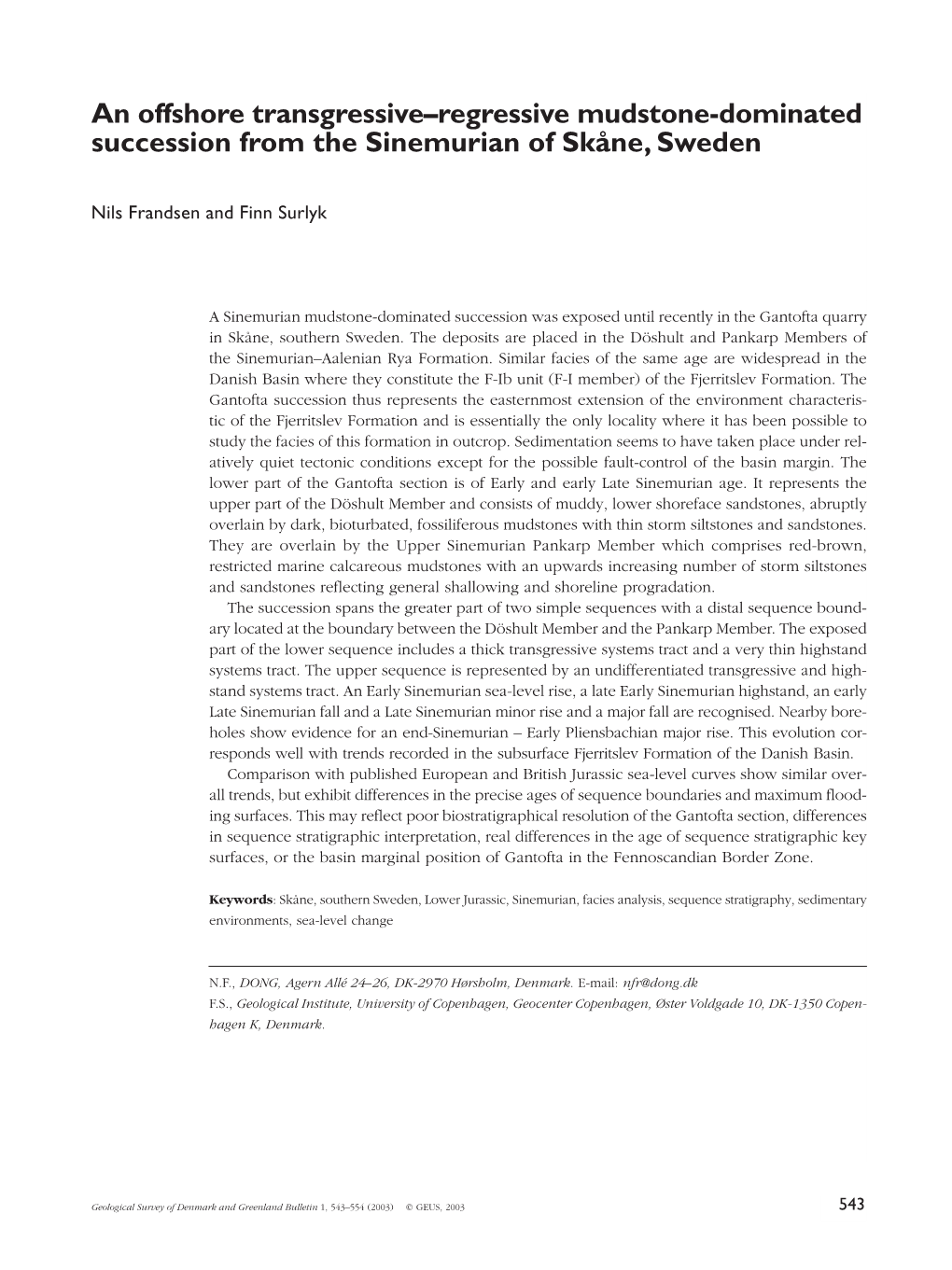 An Offshore Transgressive–Regressive Mudstone-Dominated Succession from the Sinemurian of Skåne, Sweden